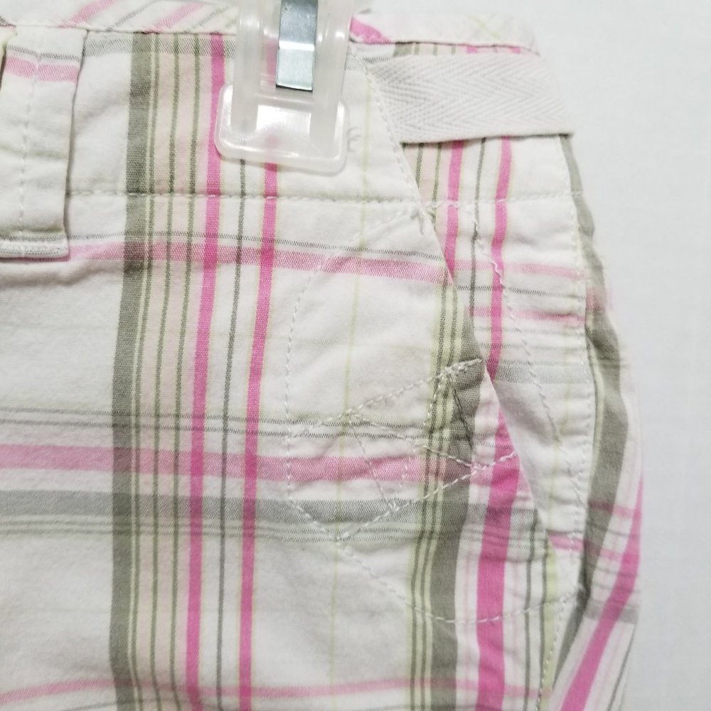Red Camel shorts 7 madras plaid preppy cuffed buckle cinch low rise stretch Y2K - Picture 4 of 14